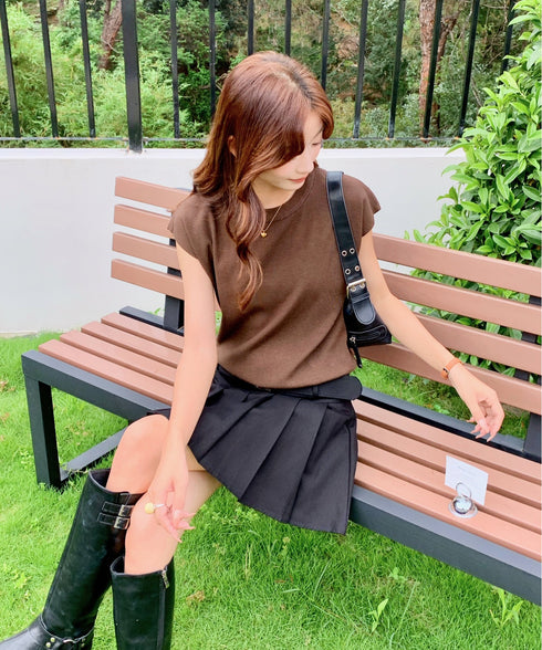 クルーネックフレンチスリーブ半袖ニット | EV2252050 | ブラウン