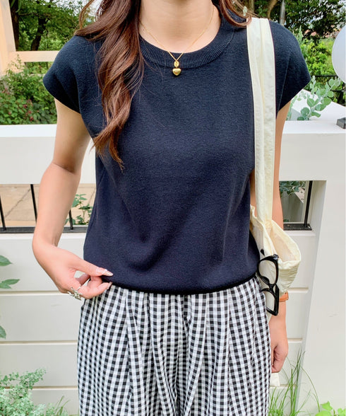 クルーネックフレンチスリーブ半袖ニット | EV2252050 | ブラック