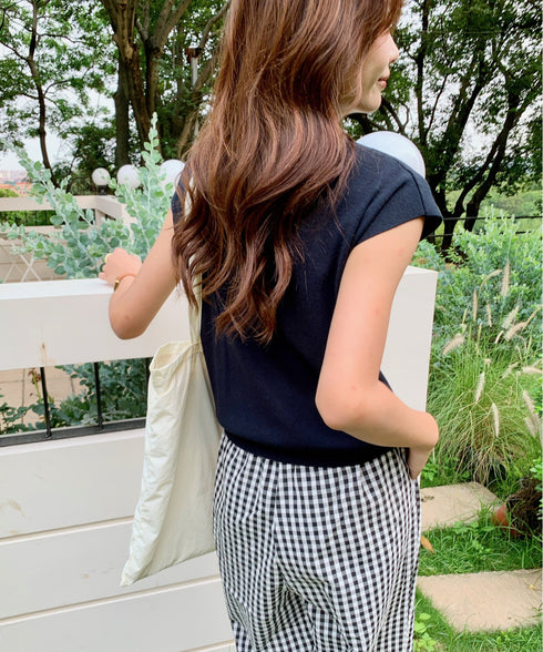 クルーネックフレンチスリーブ半袖ニット | EV2252050 | ブラック