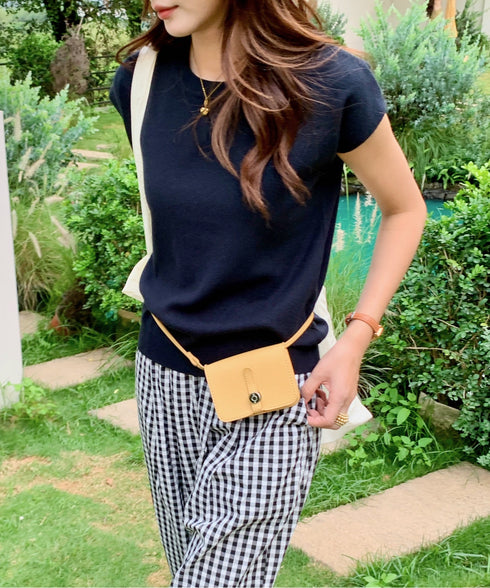 クルーネックフレンチスリーブ半袖ニット | EV2252050 | ブラック