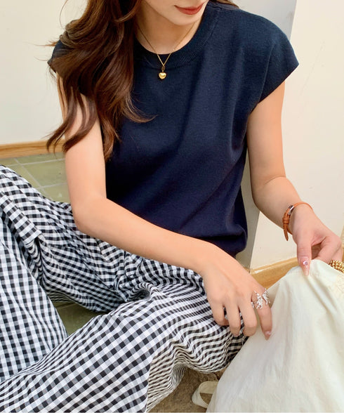 クルーネックフレンチスリーブ半袖ニット | EV2252050 | ブラック