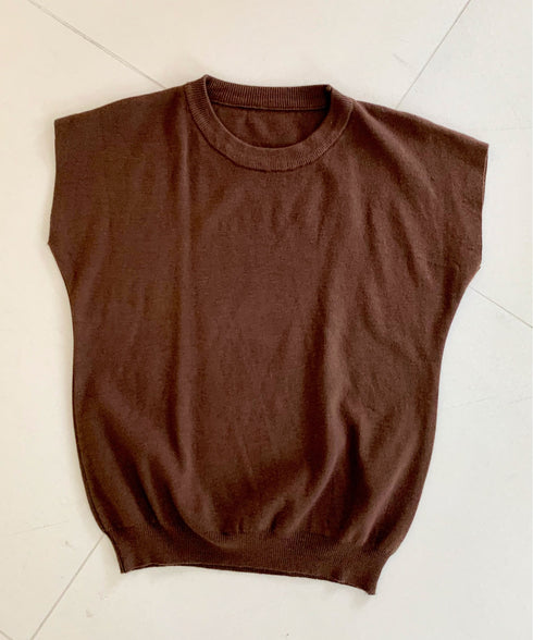 クルーネックフレンチスリーブ半袖ニット | EV2252050 | ブラウン