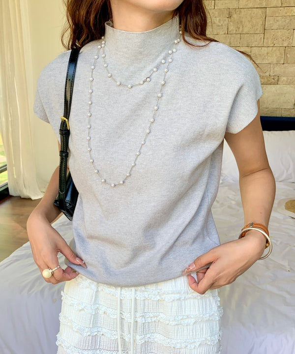 ハイネックフレンチスリーブ半袖ニット | EV2252051 | グレー