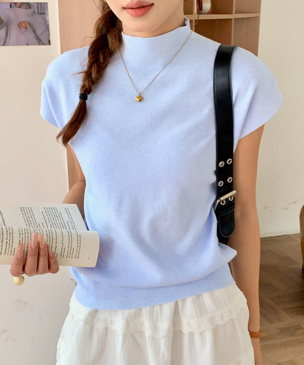 ハイネックフレンチスリーブ半袖ニット | EV2252051 | ブルー