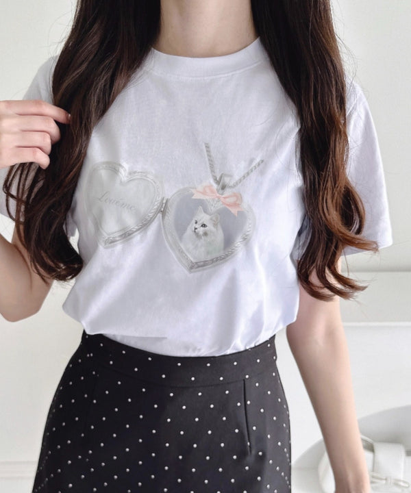 ハートペンダントキャットTシャツ | LO2252044 | ホワイト