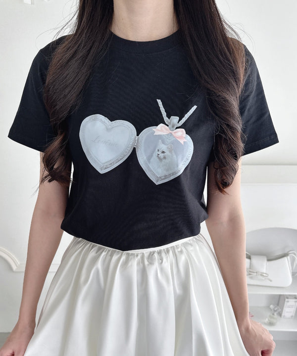ハートペンダントキャットTシャツ | LO2252044 | ブラック