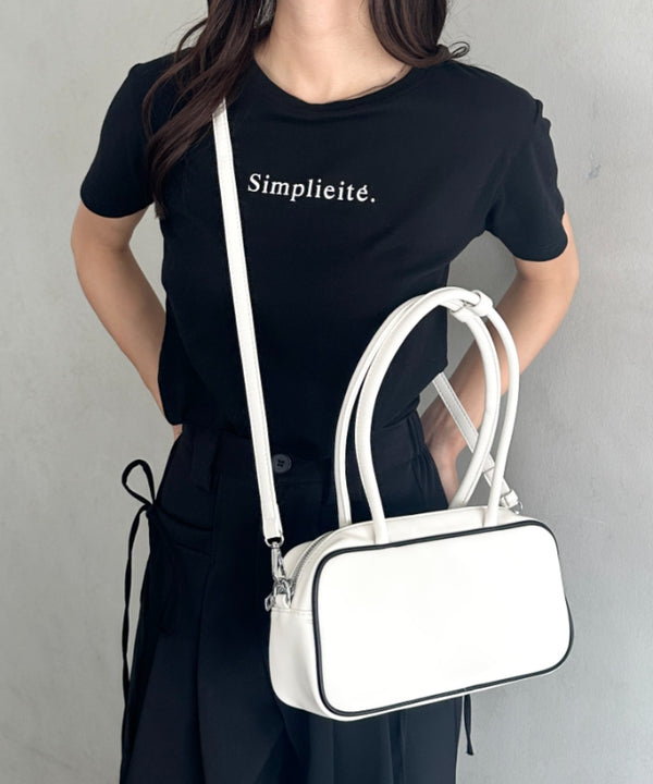 バイカラースクエアハンドバッグ 配色スポーティー2WAYバッグ ミニボストンバッグ | MD1255066 | オフホワイト