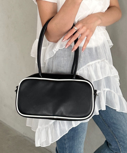 バイカラースクエアハンドバッグ 配色スポーティー2WAYバッグ ミニボストンバッグ | MD1255066 | ブラック