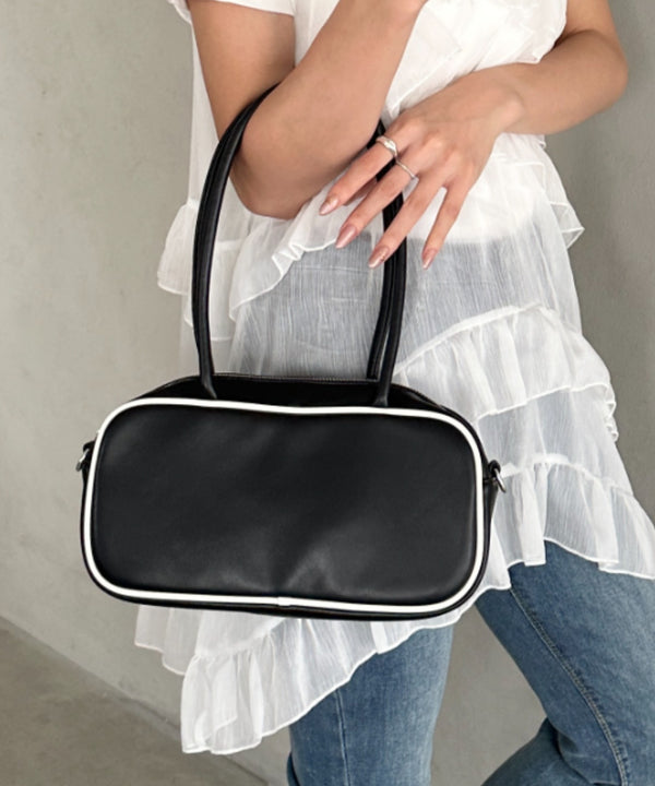 バイカラースクエアハンドバッグ 配色スポーティー2WAYバッグ ミニボストンバッグ | MD1255066 | ブラック