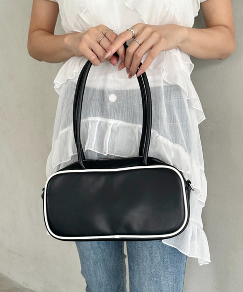 バイカラースクエアハンドバッグ 配色スポーティー2WAYバッグ ミニボストンバッグ | MD1255066 | ブラック