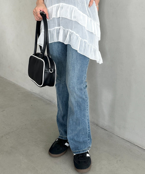 バイカラースクエアハンドバッグ 配色スポーティー2WAYバッグ ミニボストンバッグ | MD1255066 | ブラック