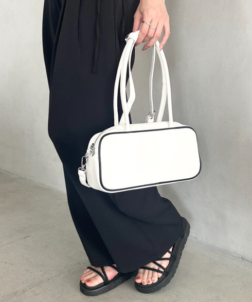 バイカラースクエアハンドバッグ 配色スポーティー2WAYバッグ ミニボストンバッグ | MD1255066 | オフホワイト