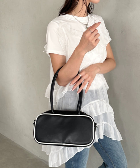 バイカラースクエアハンドバッグ 配色スポーティー2WAYバッグ ミニボストンバッグ | MD1255066 | ブラック