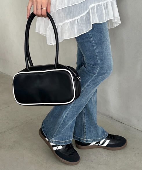 バイカラースクエアハンドバッグ 配色スポーティー2WAYバッグ ミニボストンバッグ | MD1255066 | ブラック