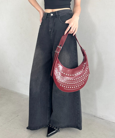 スタッズハーフムーンバッグ | MD1255067 | レッド