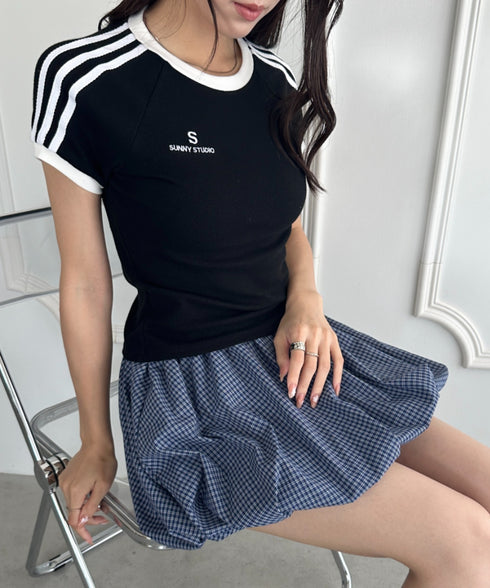 インパン付き チェック柄バルーンミニスカート | WR2255065 | ブルー