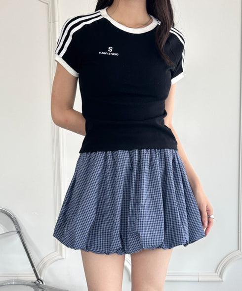 インパン付き チェック柄バルーンミニスカート | WR2255065 | ブルー