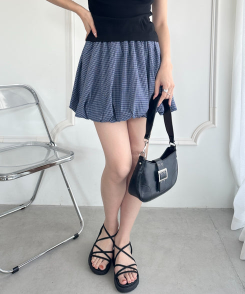 インパン付き チェック柄バルーンミニスカート | WR2255065 | ブルー