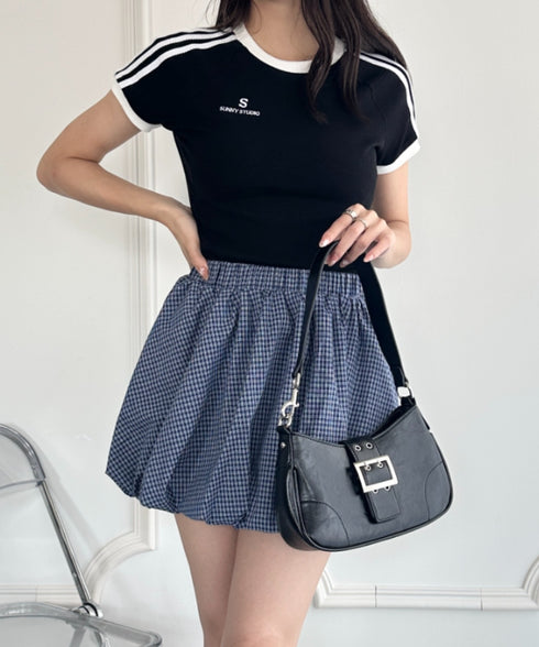 インパン付き チェック柄バルーンミニスカート | WR2255065 | ブルー