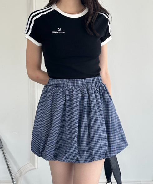 インパン付き チェック柄バルーンミニスカート | WR2255065 | ブルー