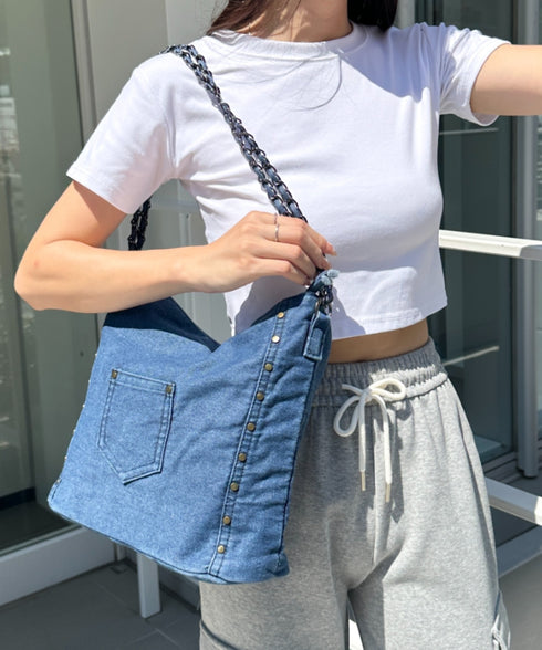 【A4収納可能】スタッズデニムトートバッグ | WR1255073 | ブルー