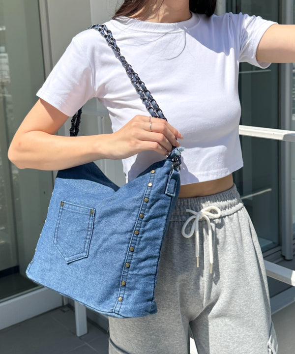 【A4収納可能】スタッズデニムトートバッグ | WR1255073 | ブルー