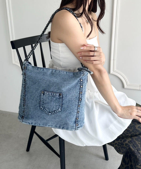 【A4収納可能】スタッズデニムトートバッグ | WR1255073 | ライトブルー