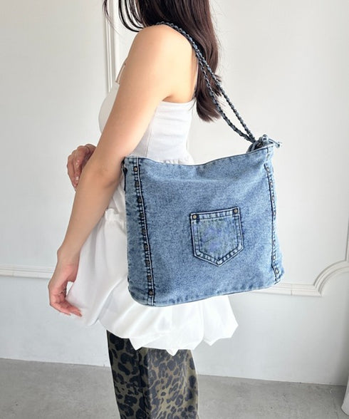 【A4収納可能】スタッズデニムトートバッグ | WR1255073 | ライトブルー