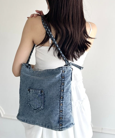 【A4収納可能】スタッズデニムトートバッグ | WR1255073 | ライトブルー