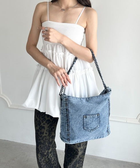 【A4収納可能】スタッズデニムトートバッグ | WR1255073 | ライトブルー