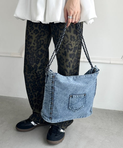 【A4収納可能】スタッズデニムトートバッグ | WR1255073 | ライトブルー