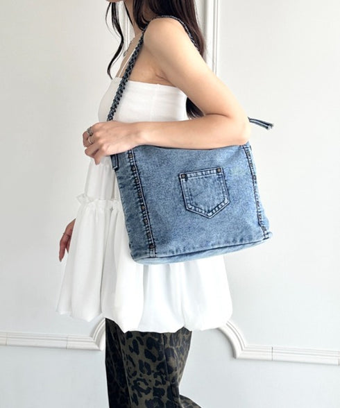 【A4収納可能】スタッズデニムトートバッグ | WR1255073 | ライトブルー