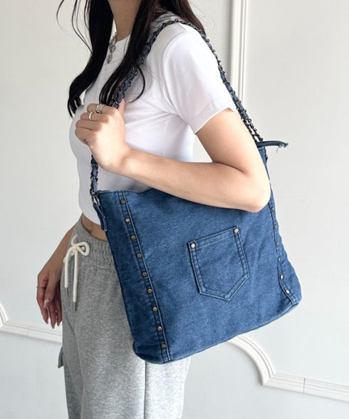 【A4収納可能】スタッズデニムトートバッグ | WR1255073 | ブルー