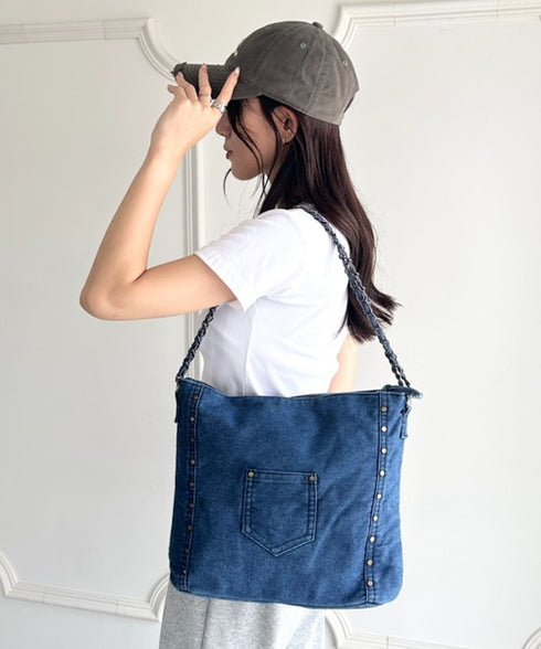 【A4収納可能】スタッズデニムトートバッグ | WR1255073 | ブルー