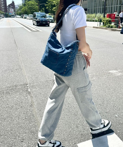 【A4収納可能】スタッズデニムトートバッグ | WR1255073 | ブルー