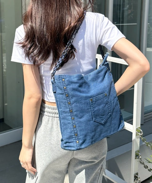 【A4収納可能】スタッズデニムトートバッグ | WR1255073 | ブルー