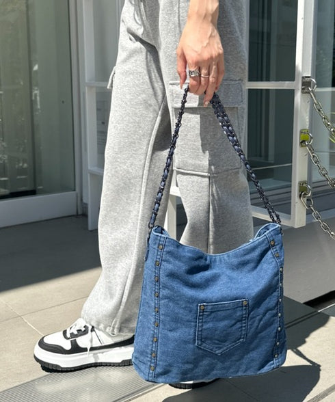 【A4収納可能】スタッズデニムトートバッグ | WR1255073 | ブルー