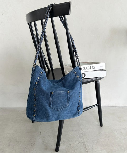 【A4収納可能】スタッズデニムトートバッグ | WR1255073 | ブルー