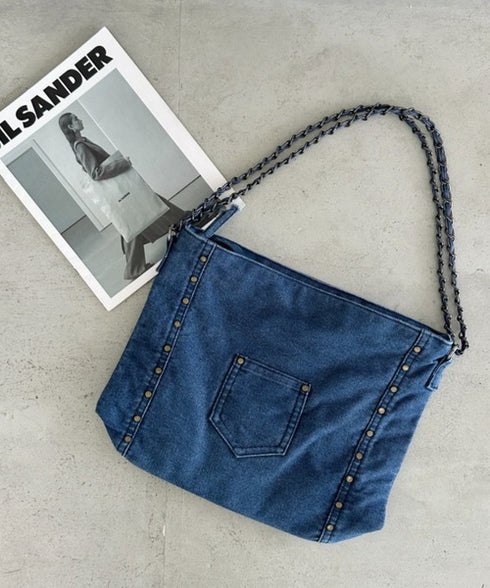 【A4収納可能】スタッズデニムトートバッグ | WR1255073 | ブルー