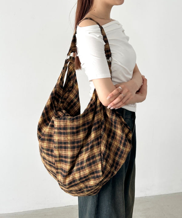 大容量チェックショルダーバッグ | BA1255048 | イエロー