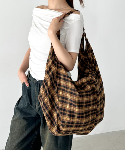大容量チェックショルダーバッグ | BA1255048 | イエロー