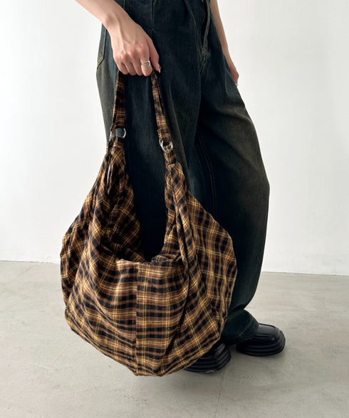 大容量チェックショルダーバッグ | BA1255048 | イエロー