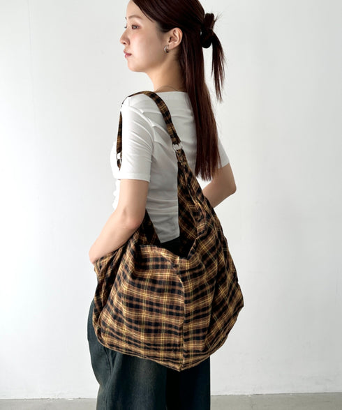 大容量チェックショルダーバッグ | BA1255048 | イエロー