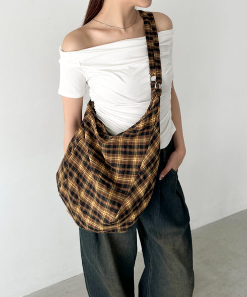 大容量チェックショルダーバッグ | BA1255048 | イエロー