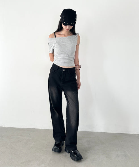 ルーズワイドデニムパンツ | BA2255051 | ブラック