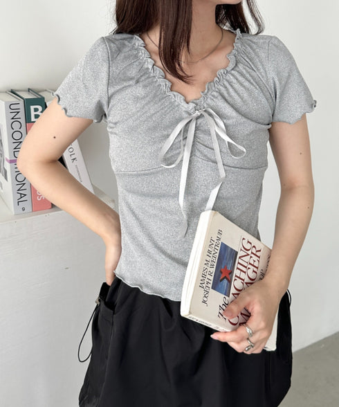 フロントリボンギャザーメロウトップス | CL2252033 | グレー