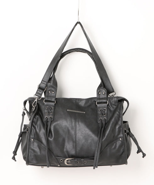 FANCY CLUB(ファンシークラブ)/大容量 2WAY ヴィンテージ ウォッシング ショルダー トートバッグ/BELTED WASHING LEATHER BAG | AT1252068 | ブラック