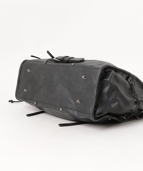 FANCY CLUB(ファンシークラブ)/大容量 2WAY ヴィンテージ ウォッシング ショルダー トートバッグ/BELTED WASHING LEATHER BAG | AT1252068 | ブラック