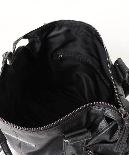 FANCY CLUB(ファンシークラブ)/大容量 2WAY ヴィンテージ ウォッシング ショルダー トートバッグ/BELTED WASHING LEATHER BAG | AT1252068 | ブラック