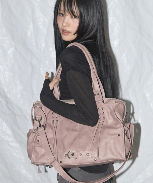 FANCY CLUB(ファンシークラブ)/大容量 2WAY ヴィンテージ ウォッシング ショルダー トートバッグ/BELTED WASHING LEATHER BAG | AT1252068 | ピンク